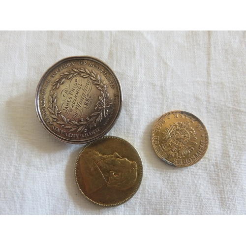 80 - South African Shilling from 1897 and Ploughing Medal from 1882 and German Coin