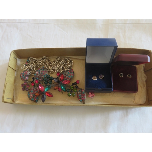 90 - Two pairs of Earrings, Large Decorative Brooch and a Chain