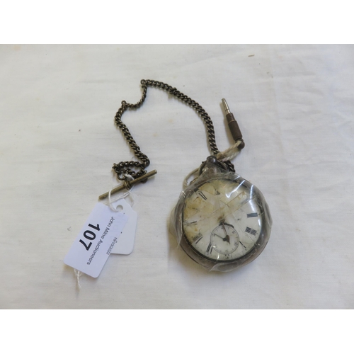 107 - Silver Cased Pocket Watch and Fob