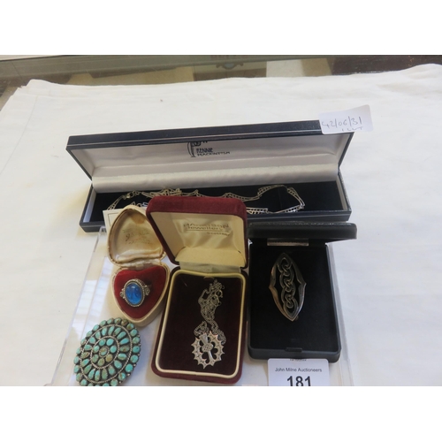 181 - Rennie Mackintosh silver jewellery, Ottak brooch and others