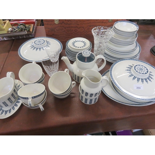 204 - Royal Doulton Moonstone Tea and Dinnerware and Three Pieces of Glass