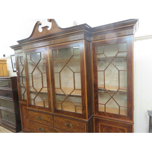 378 - Edwardian Inlaid Mahogany and Glazed Break Front Bookcase and Undercabinet