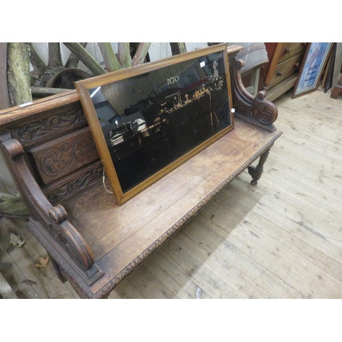 393 - Heavily Carved Oak Hall Bench