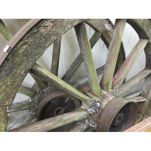 394 - Pair of Large Wooden and Metal Cart Wheels as Garden Features