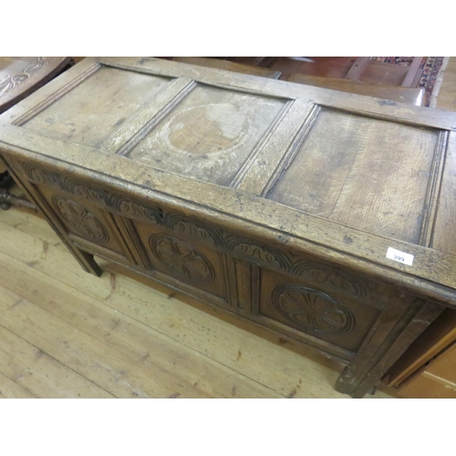 399 - Carved oak antique coffer