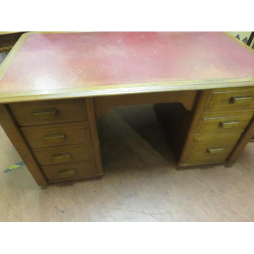 437 - Large Leather Topped Oak Desk