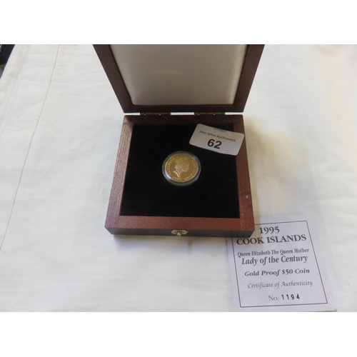 62 - 14ct Gold Cook Islands Queen Mother £50 Coin