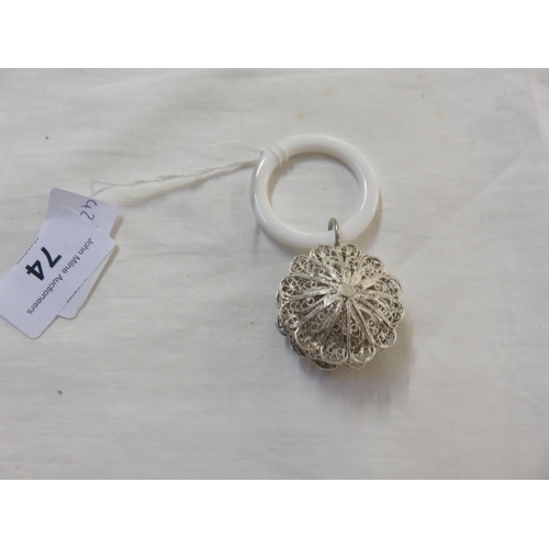 74 - White Metal Rattle Teething Ring