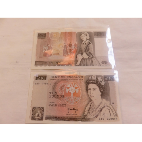 94 - Two Consecutively Numbered Bank of England £10 Notes, Florence Nightingale to Reverse