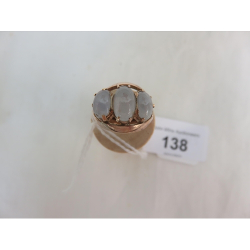 138 - Three Stone Moonstone Type Dress Ring