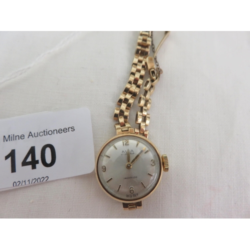 140 - Ladies 9ct. Gold Avia Wrist Watch