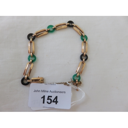 154 - 9ct. Gold Bracelet with Green and Black Jade Type Stones