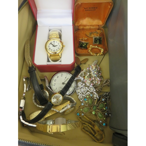 161 - Small Case Containing Watches and Costume Jewellery