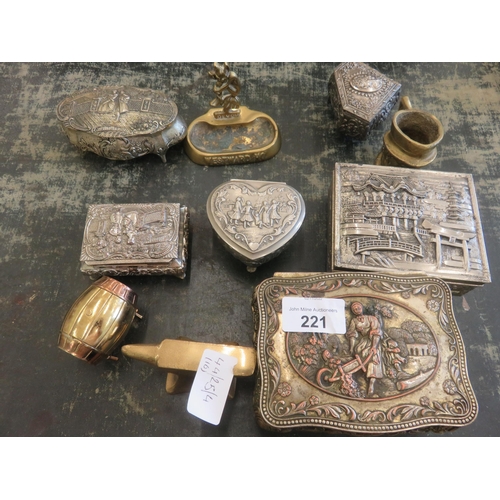 221 - Six Pewter Trinket Boxes and Brass Items