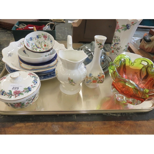 225 - Tray with Ainsley Ware, Spode, Colour Glass, etc