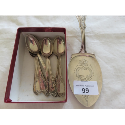 99 - Set of Twelve Continental Silver Coffee Spoons and an Odd Cake Slice