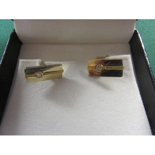 183 - 18 carat Gold cufflinks with diamond chips 11.74 grams