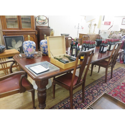 439 - Large Mahogany Dining Table with Two leaves With Five Dining Chairs and One Carver