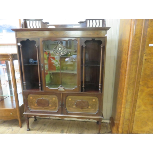 455 - Inlaid Art Noveau Glazed Cabinet with Presentation Plaque