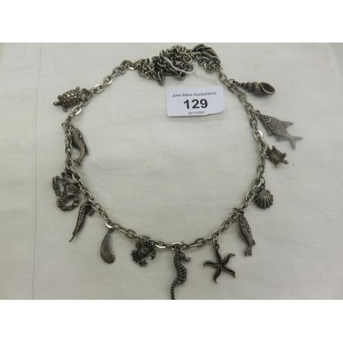 129 - Silver Necklace with Various Charms