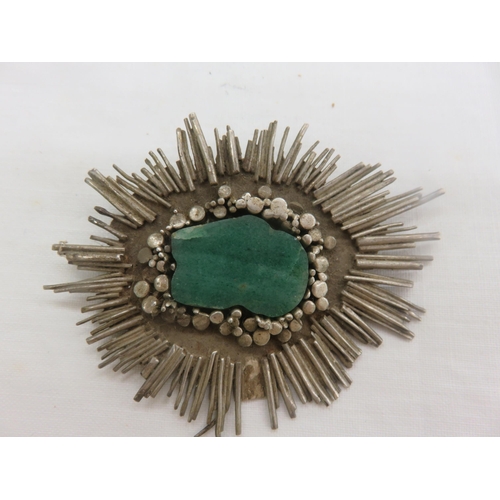 141 - White Metal and Green Stone Brooch