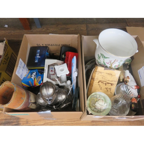 170 - Two Boxes of Mixed Bric-a-Brac, Minton Bowl, Bird Figures, Doctor Who Cup Cars etc