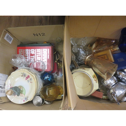 250 - Two boxes of bric-a-brac and box with pictures