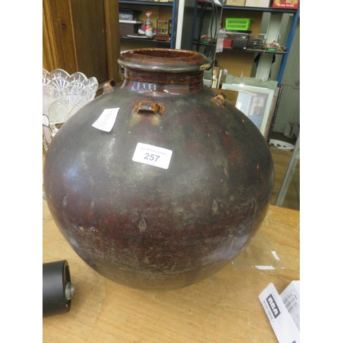 257 - Large Chinese Martaban Ceramic Pot, Dark Brown Glaze - Qing Dynasty