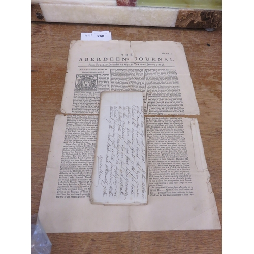 268 - Aberdeen Journal dated 1748 plus letter