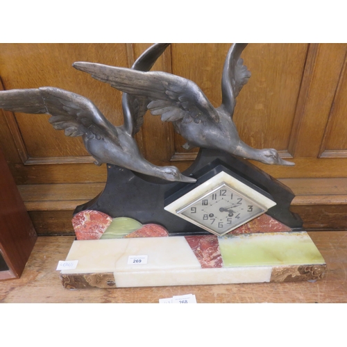 269 - Art Deco Mantel Clock with Marble Base featuring Geese in Flight