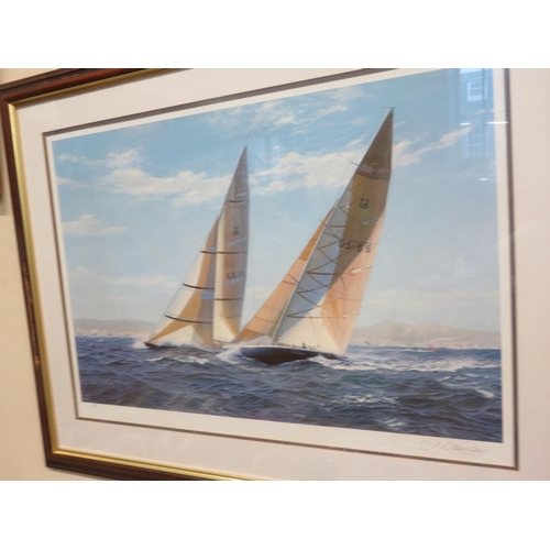 28 - Framed Limited Edition 557/850 Print 12 meter yachts racing - signed J. Steven Dews 30