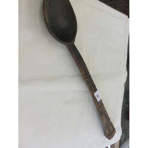 321 - Large Hand Carved Wooden Ladle with Tribal |motifs, possibly Scandinavian