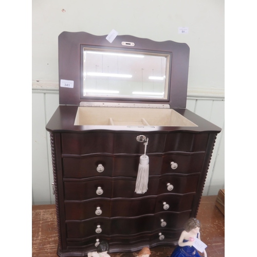 341 - Large Mahogany Multi Drawer Jewellery Cabinet with Box