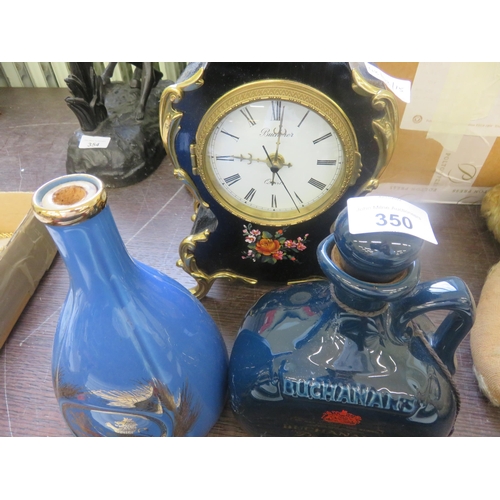 350 - Ornate Clock plus two Decanters