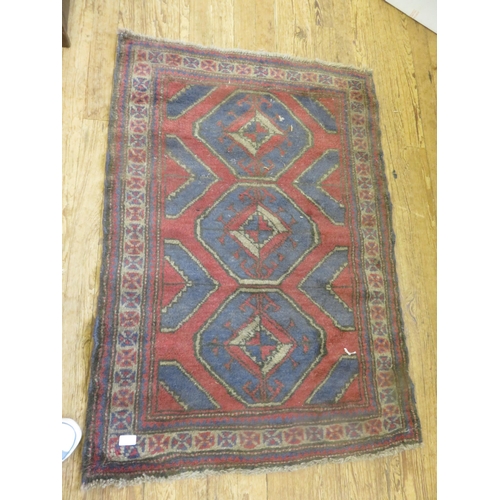 463 - Blue and Red Fringed Rug 50