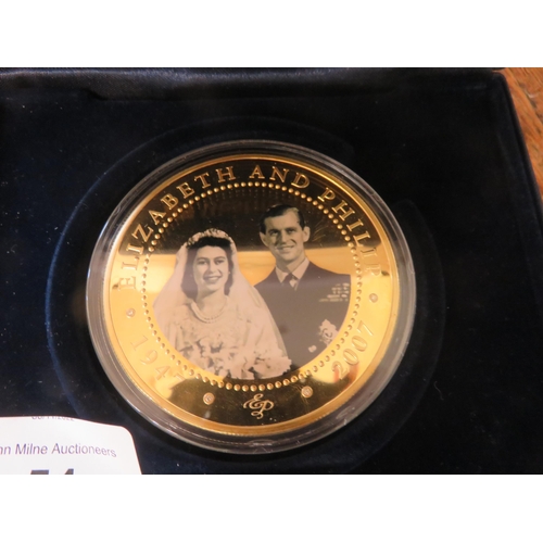 54 - 5 oz, Cook Island 5 Dollar Coin, Gold Plated, featuring four diamonds to the reverse