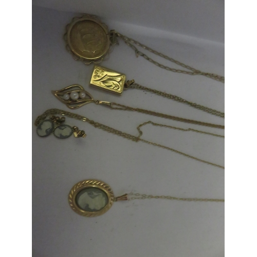 62 - Five mixed Gold Pendant and Chains