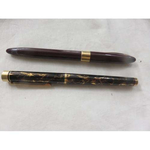 70 - Two Sheaffer Targa Wite Dot 14k Gold Nib Fountain Pens