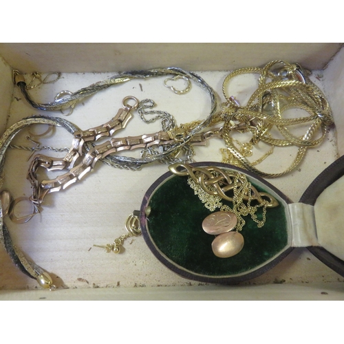 104 - Box containing mixed jewellery,, Gold Chains, Gold Cufflinks and costume