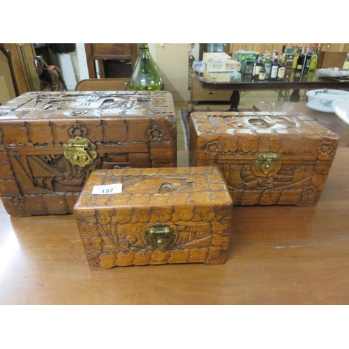 157 - Three Chinese Carved boxes, in sizes