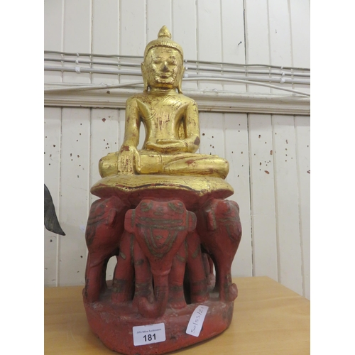 181 - Carved Wood Gilt Figure of Buddha on Elephant stand