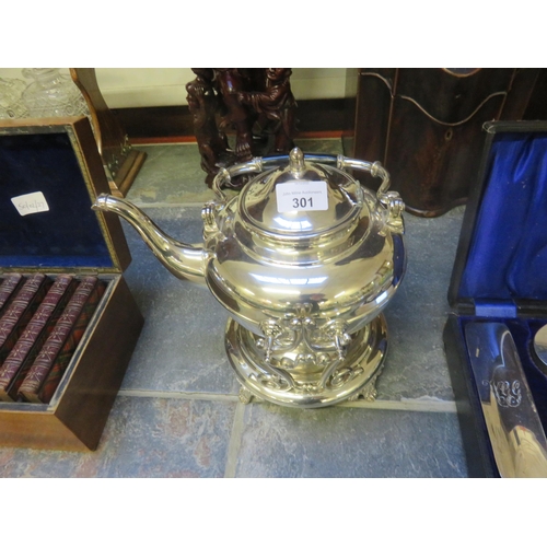 301 - Italian Silver Plated Spirit Kettle on stand