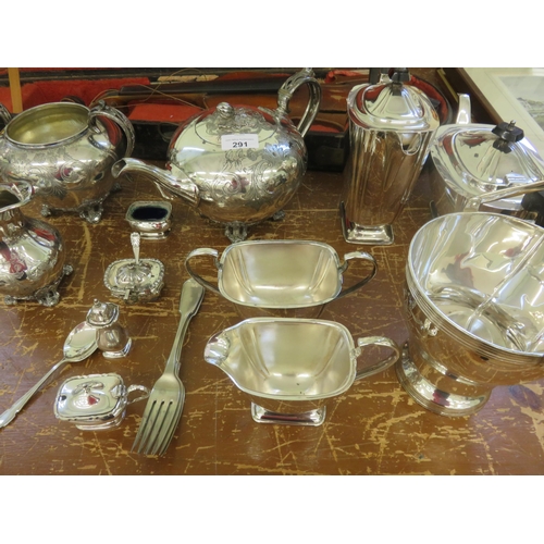 291 - Quantity of Silver Plated Items including Teapots, Cream Jugs, Cutlery, Cruets