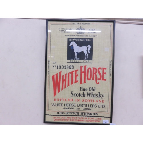 30 - Framed white Horse Whisky Cloth
