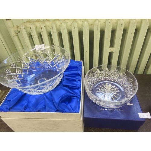 302 - Boxed Edinburgh Crystal Fruit Bowl and Royal Doulton Crystal Fruit Bowl Table Centre