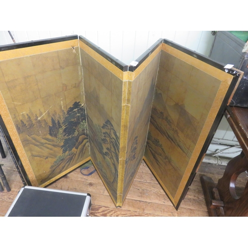 324 - Oriental Lacquered Wood Four Fold Screen