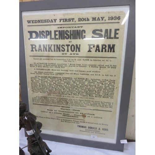 23 - Framed Order of Sale for Rankinston Farm, Ayr 1936