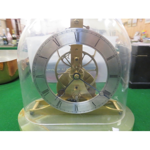 237 - Small Brass Skeleton Clock with Glass Dome