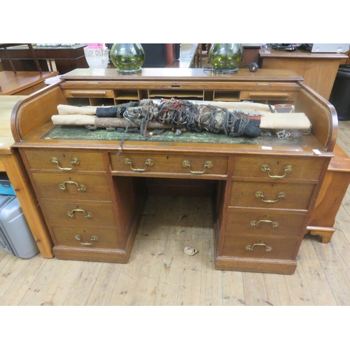 359 - Oak Double Pedestal Roll Top Desk