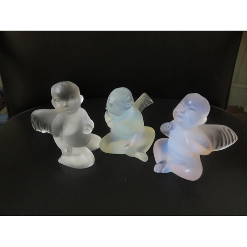 256 - Three Lalique glass Cherub Figure